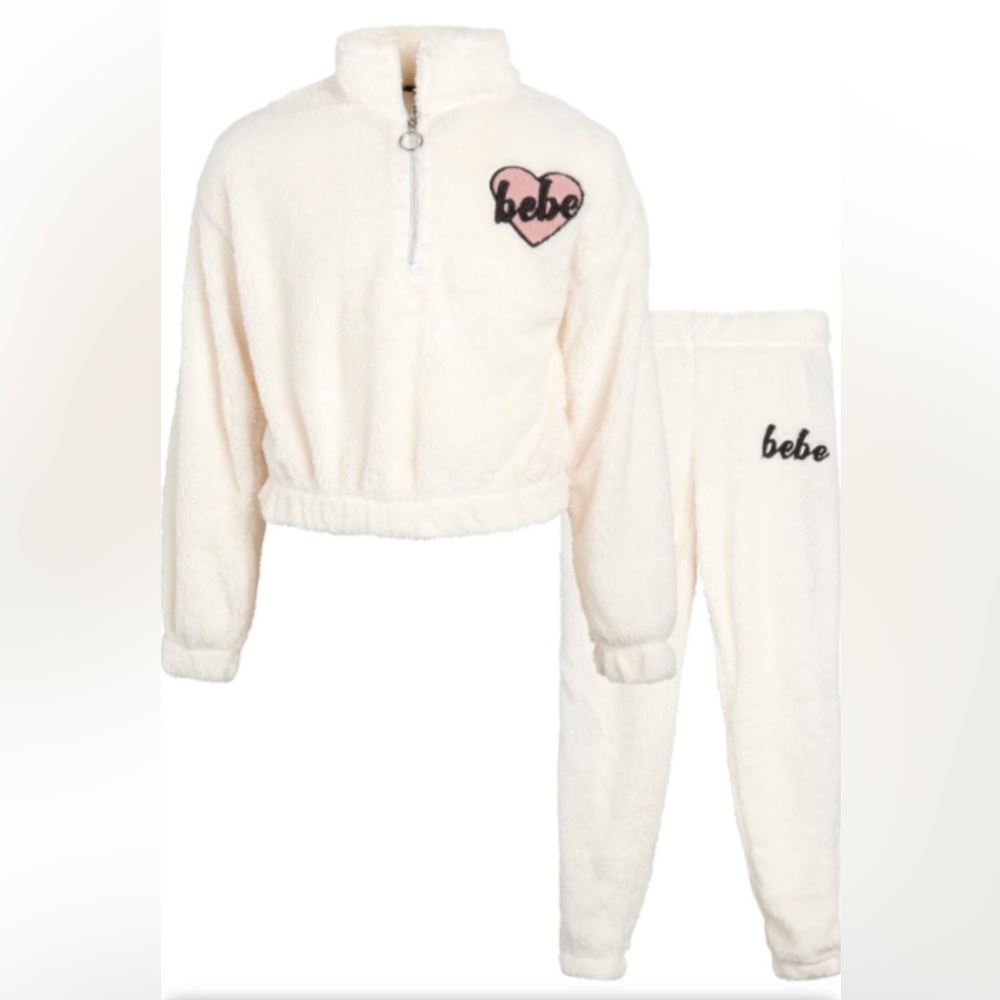 bebe Girls' Jogger Tracksuit Set – 2 Piece Sherpa Fleece